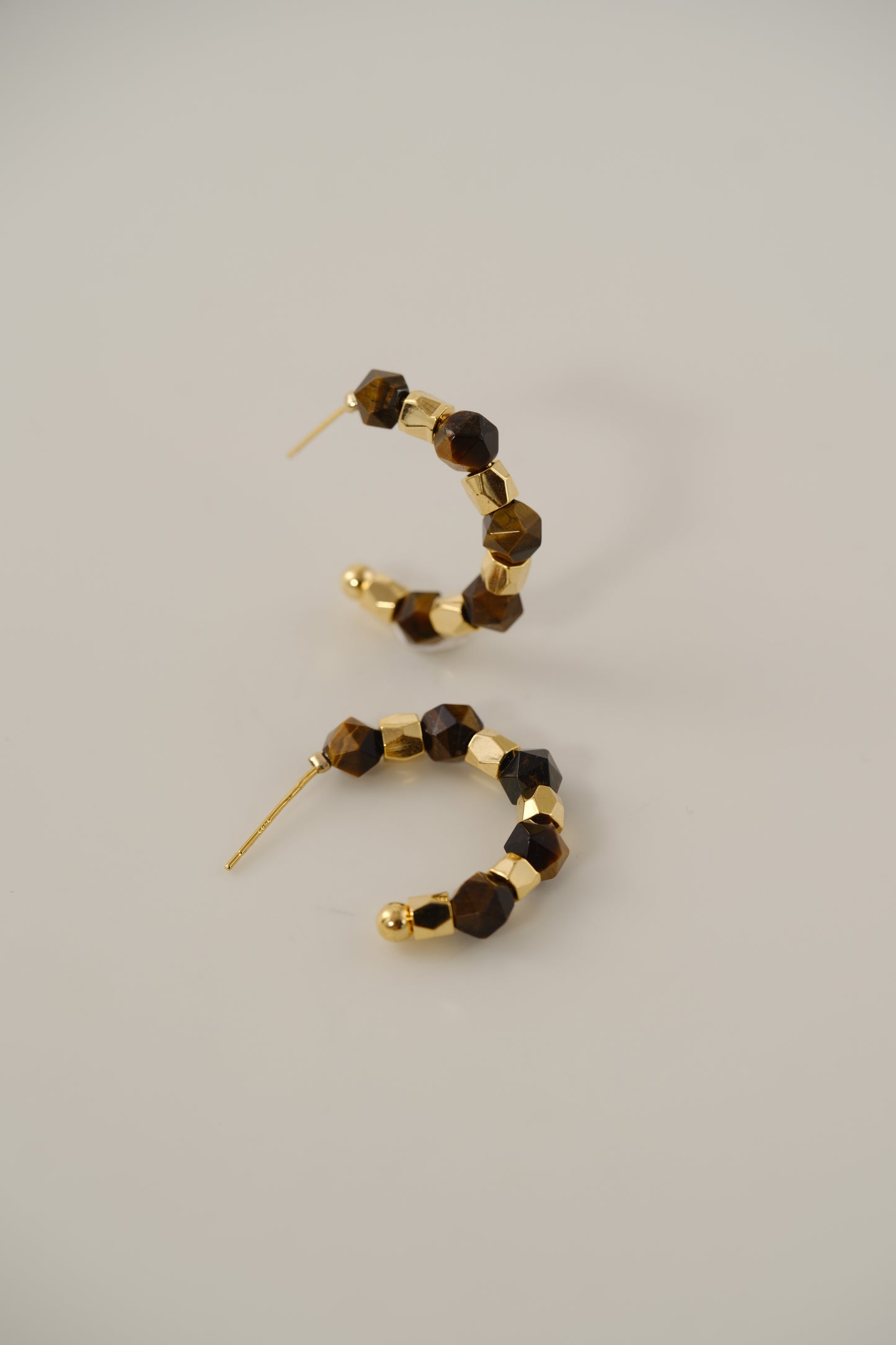 Gold Autumn - brass with silver and nature tiger stones earrings