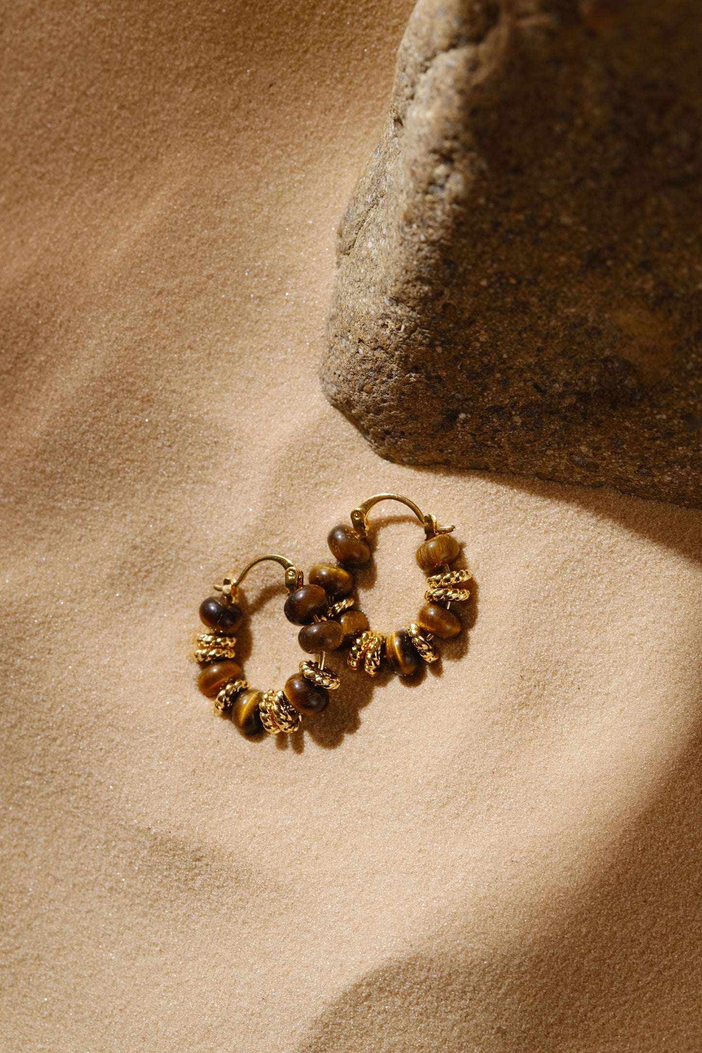 Autumn Fall Earrings - Brass with silver needles and natural tiger eye stone