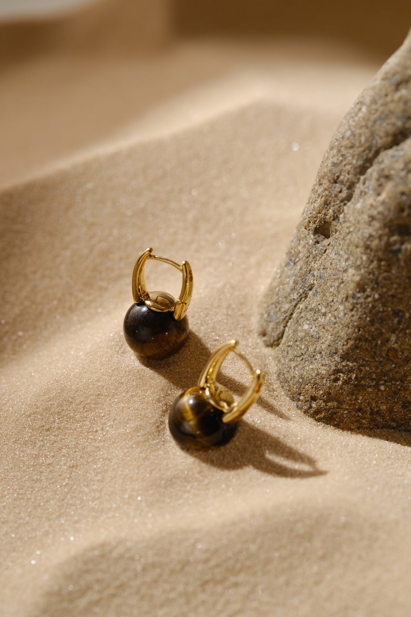 Autumn flavour - Brass with silver and natural tiger eye stones earrings