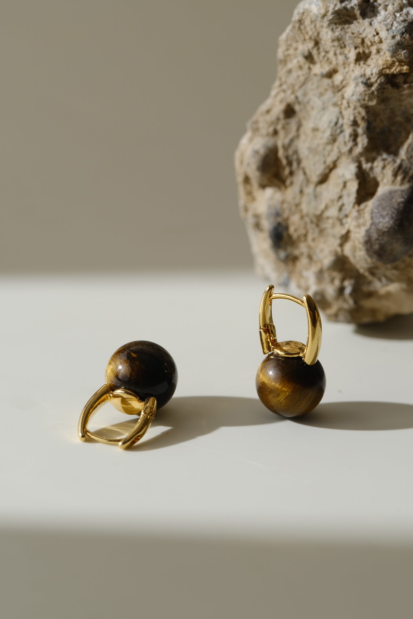 Autumn flavour - Brass with silver and natural tiger eye stones earrings