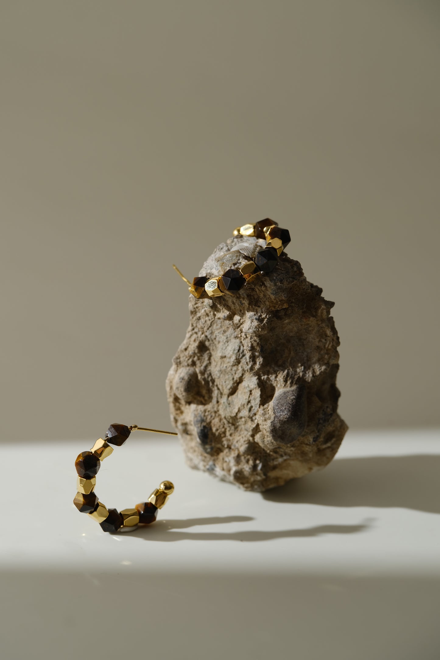 Gold Autumn - brass with silver and nature tiger stones earrings