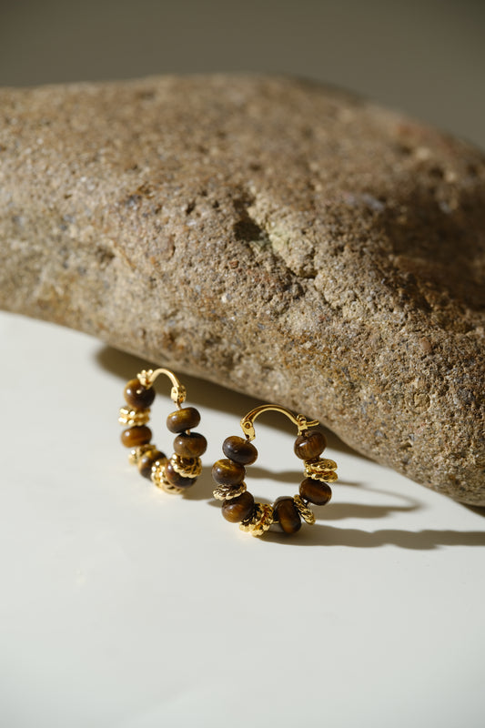 Autumn Fall Earrings - Brass with silver needles and natural tiger eye stone