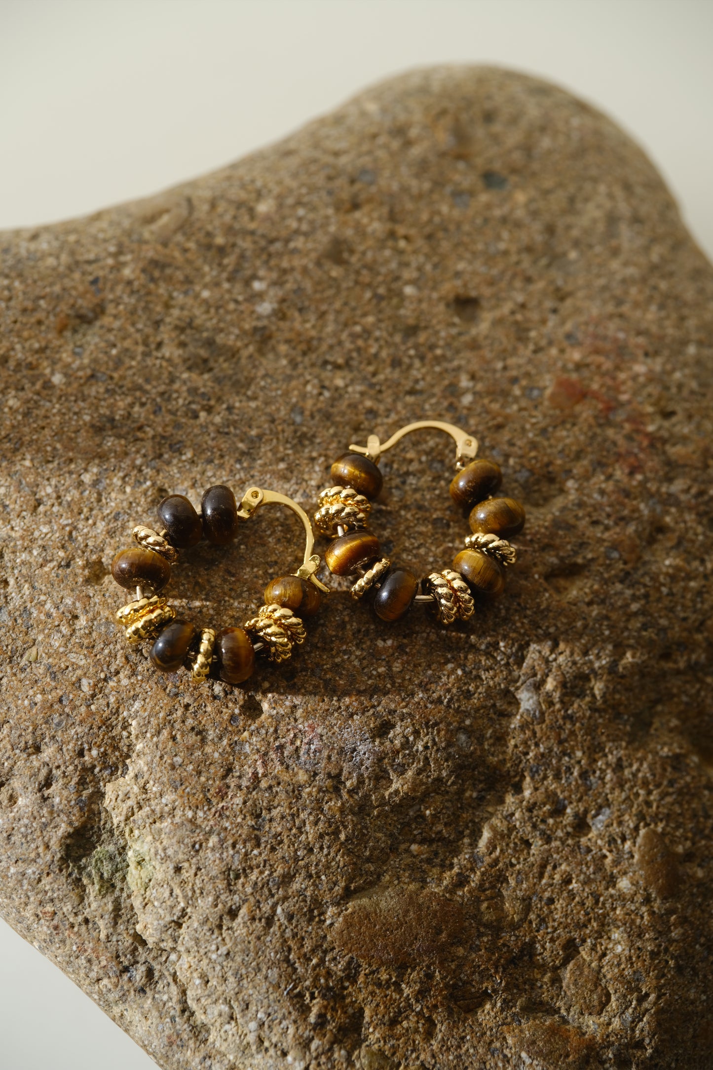 Autumn Fall Earrings - Brass with silver needles and natural tiger eye stone