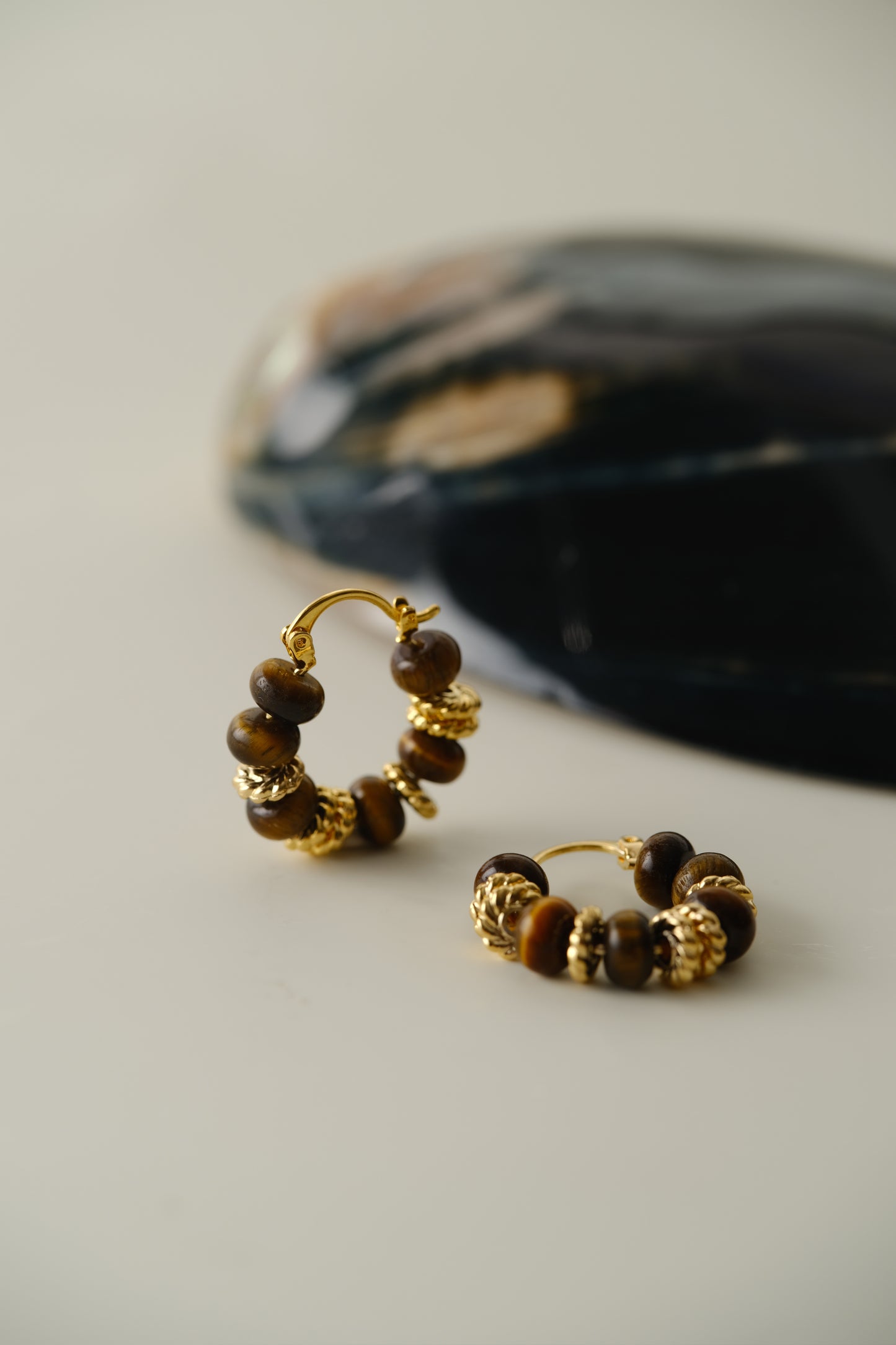 Autumn Fall Earrings - Brass with silver needles and natural tiger eye stone